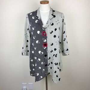 Ali Miles Art to Wear Geometric Striped Blouse - Black & White